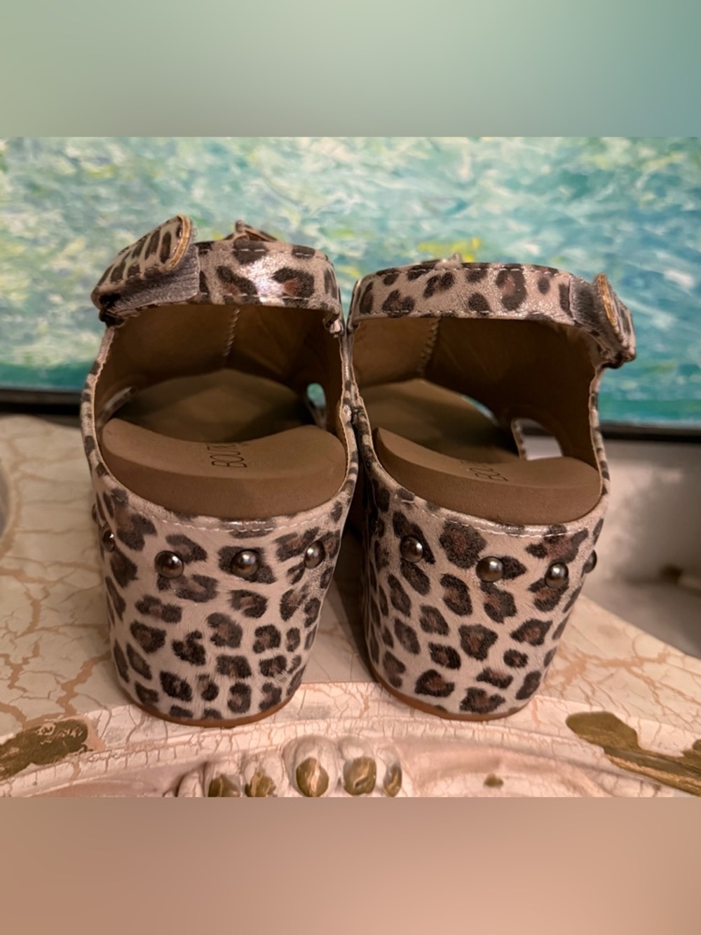 Corkys Carly Metallic Leopard Print Cork Wedge Sandals - Brown/Tan/Black - Picture 4 of 7